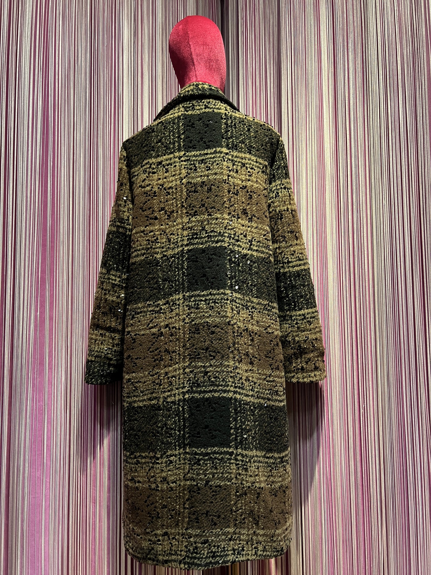 The Room cappottino tartan taglia unica ad un petto con micro paillettes nere