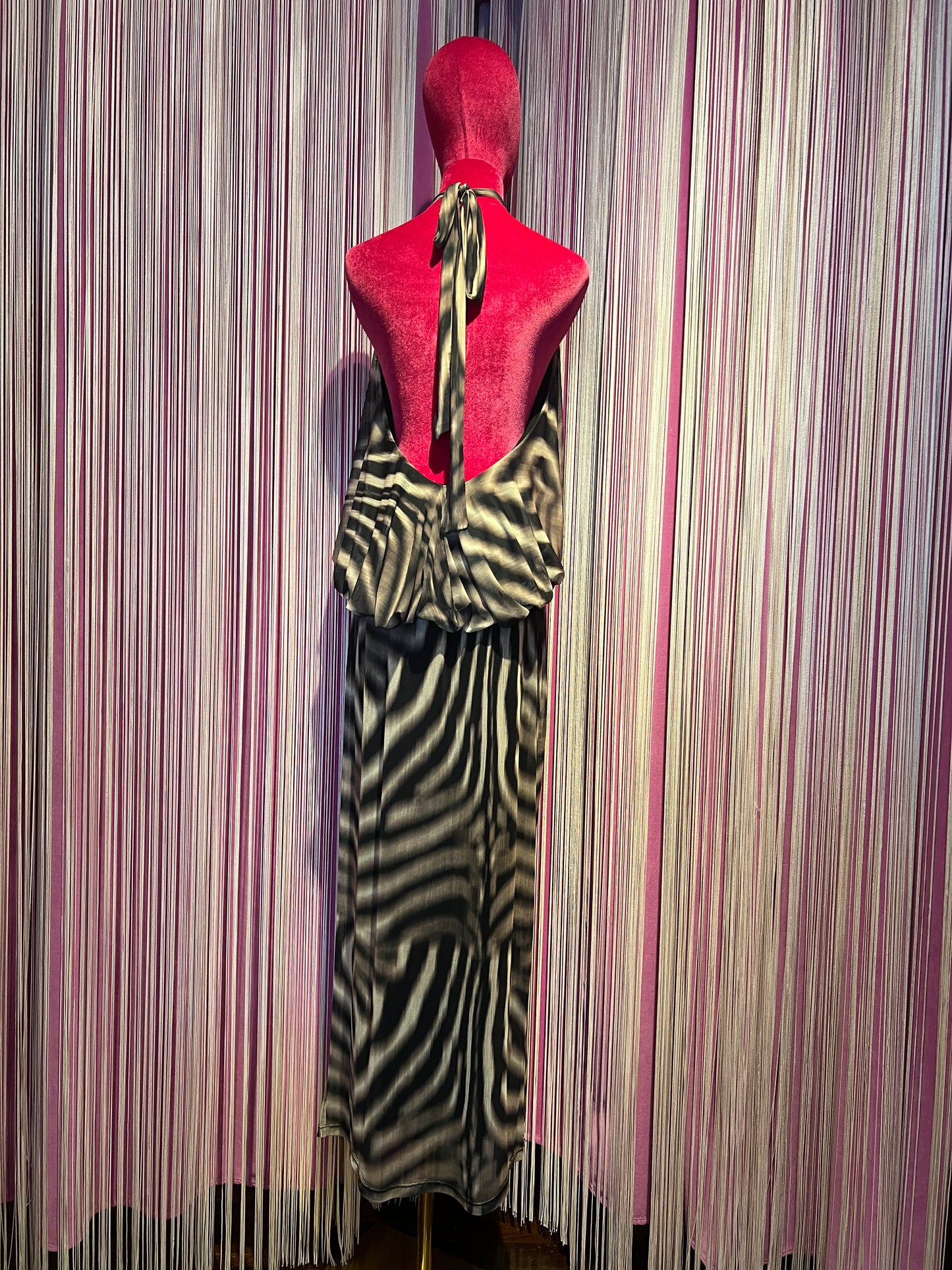 Mon amour Paris abito lungo scollato con elastico in vita stampa animalier