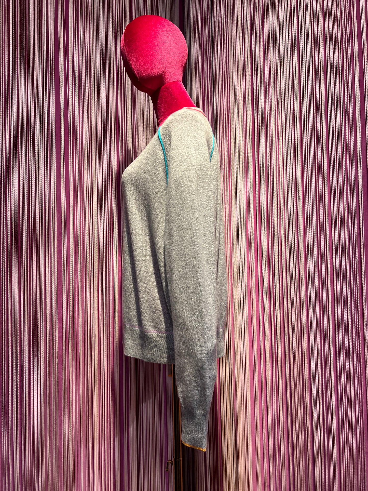 Sincere Paris maglia girocollo  cachemire grigia bordi colorati