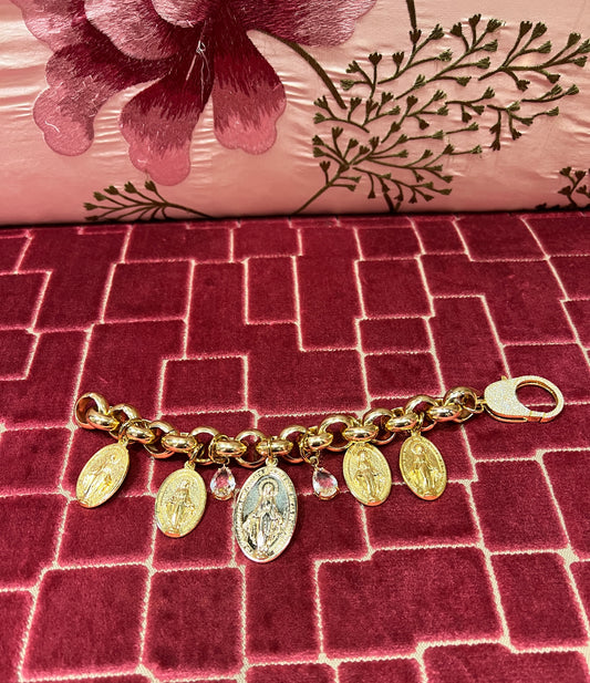 TittiBi bracciale barocco con medaglie acciaio dorato chiusura strass
