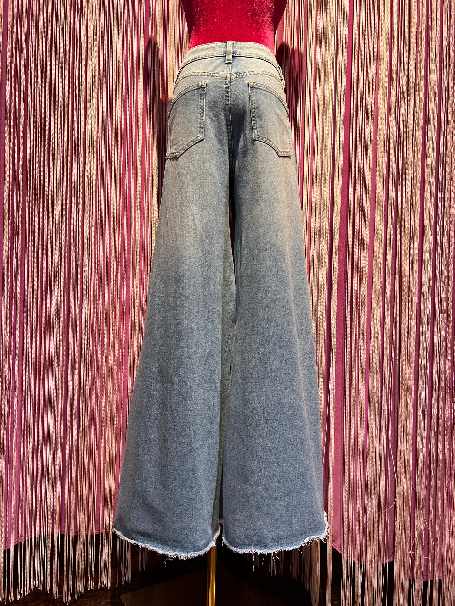 Love & roses jeans denim a palazzo sfrangiato