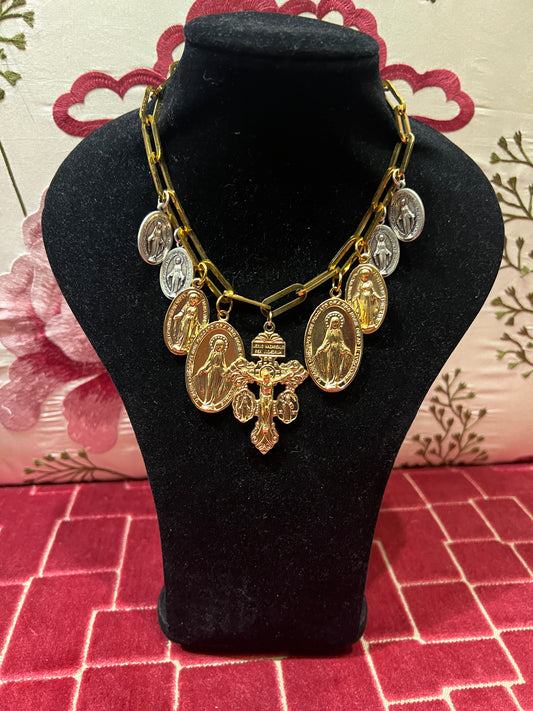 TittiBi collana catena dorata con charms immagini sacre