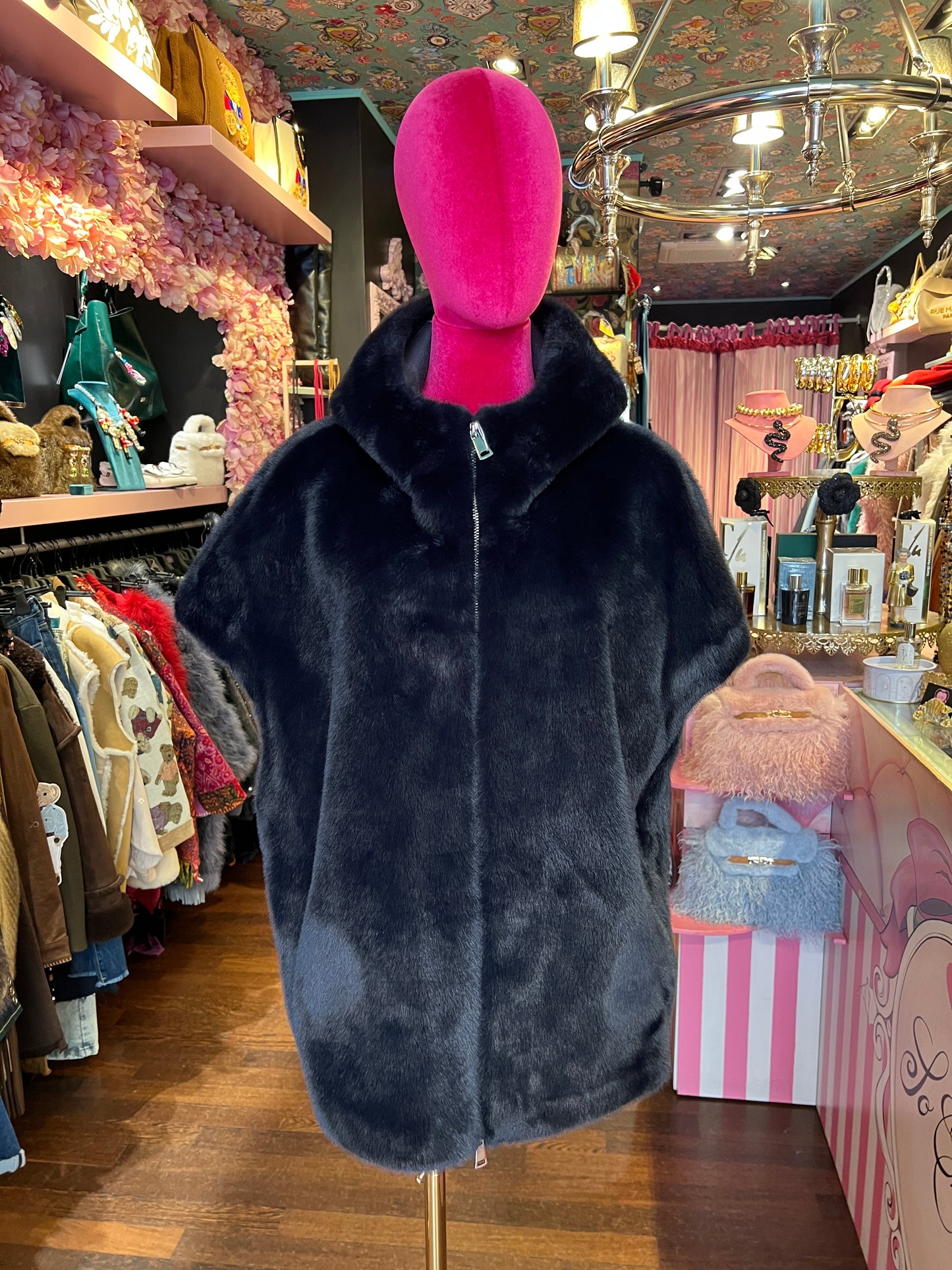 Snow-up Milano gilet ecopelliccia con cappuccio blu