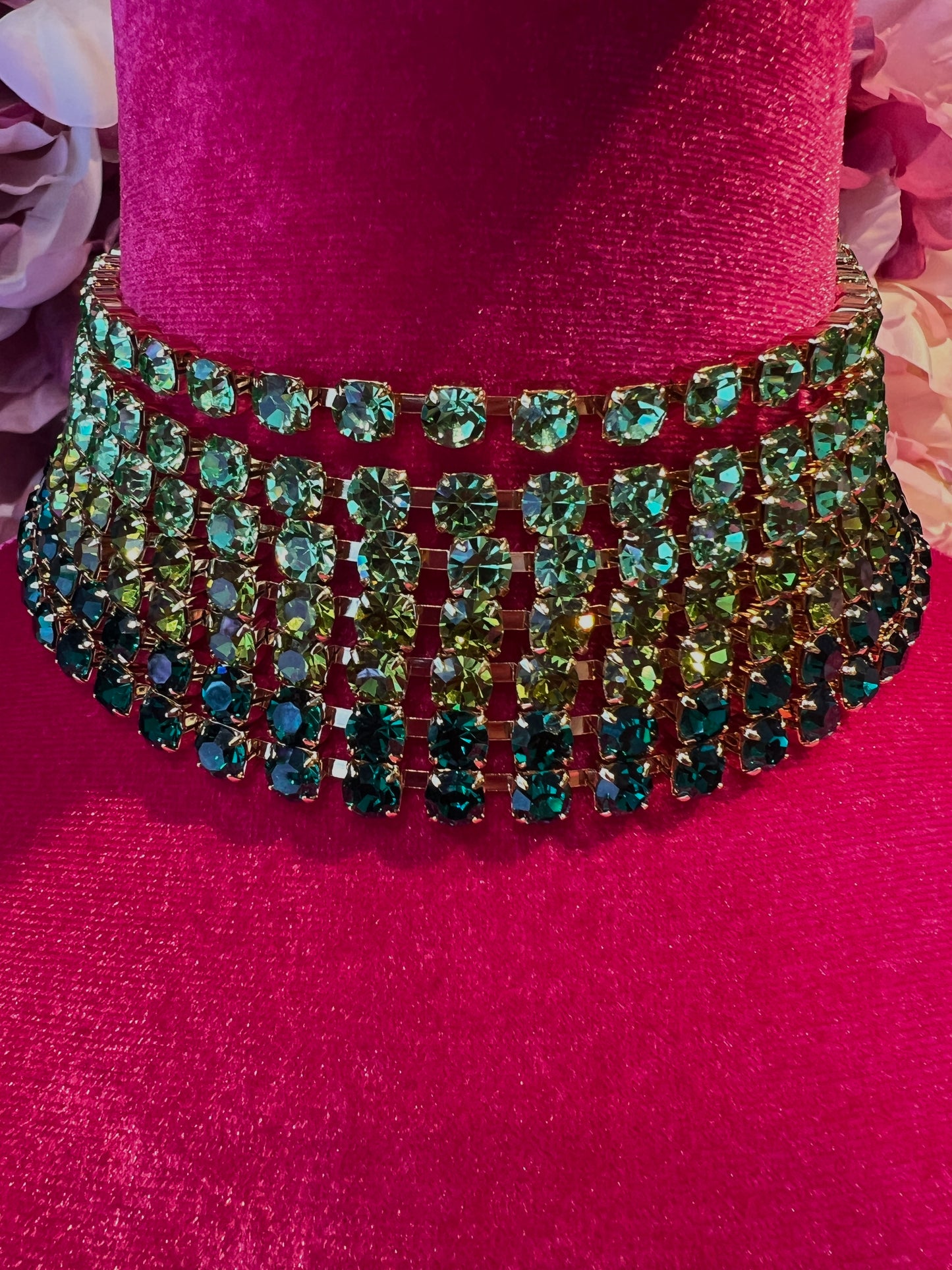 Choker cristalli 7 fili verdi