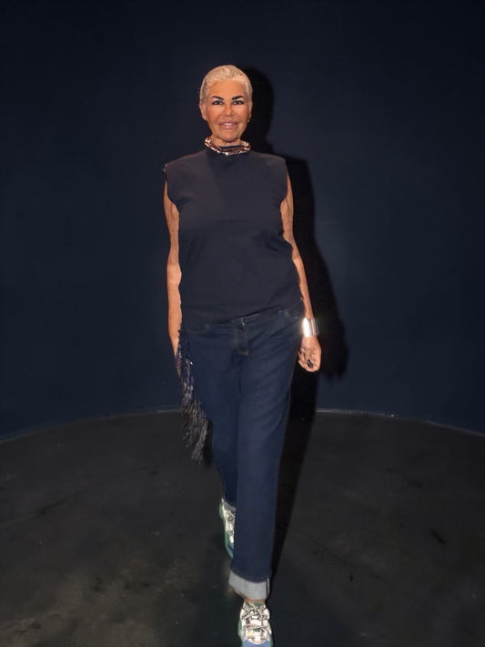 Circus Hotel  jeans denim blu scuro , vita normale, dettaglio frange gioiello