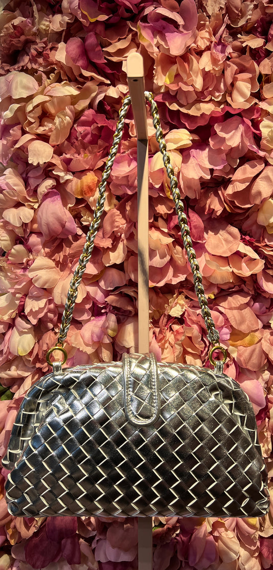 Borsa tracollina argento intrecciata