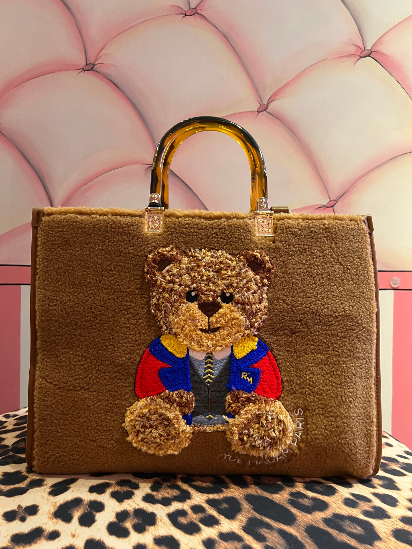 Rue Madam Paris borsa due manici con tracolla ecopelliccia biscotto Marvin tote winter