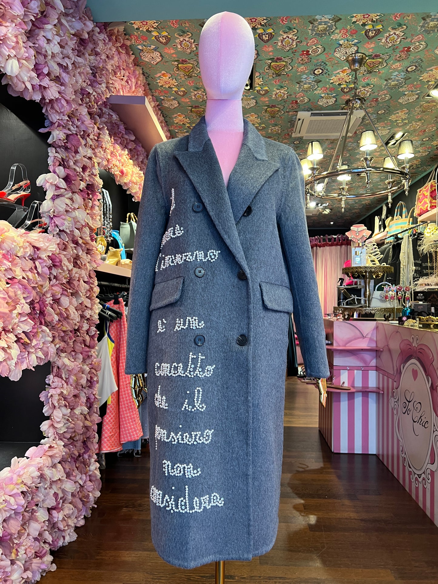Front street cappotto doppiopetto con applicazione perle