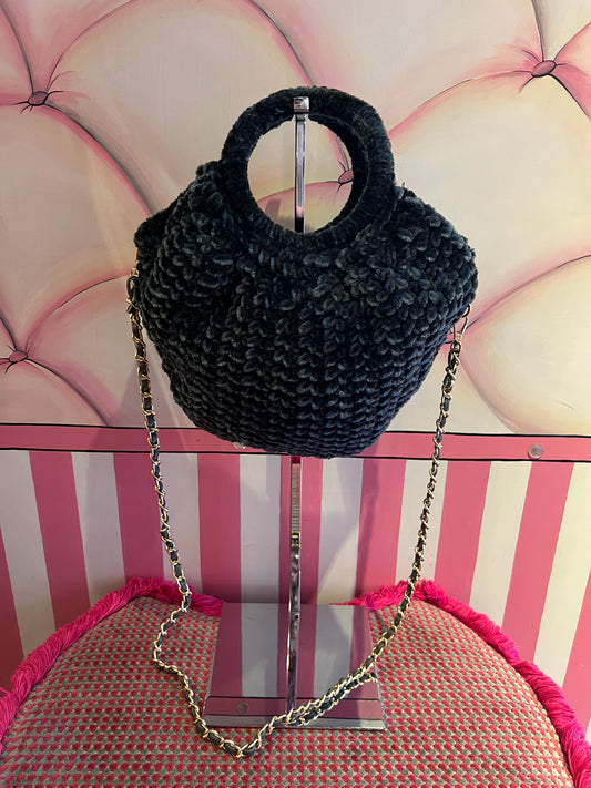 Love & roses borsa tricot ciniglia grigia antracite con tracollina