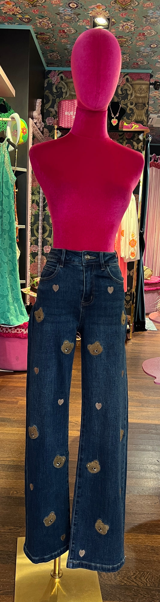 Mon amour Paris jeans denim con cuori e orsetti