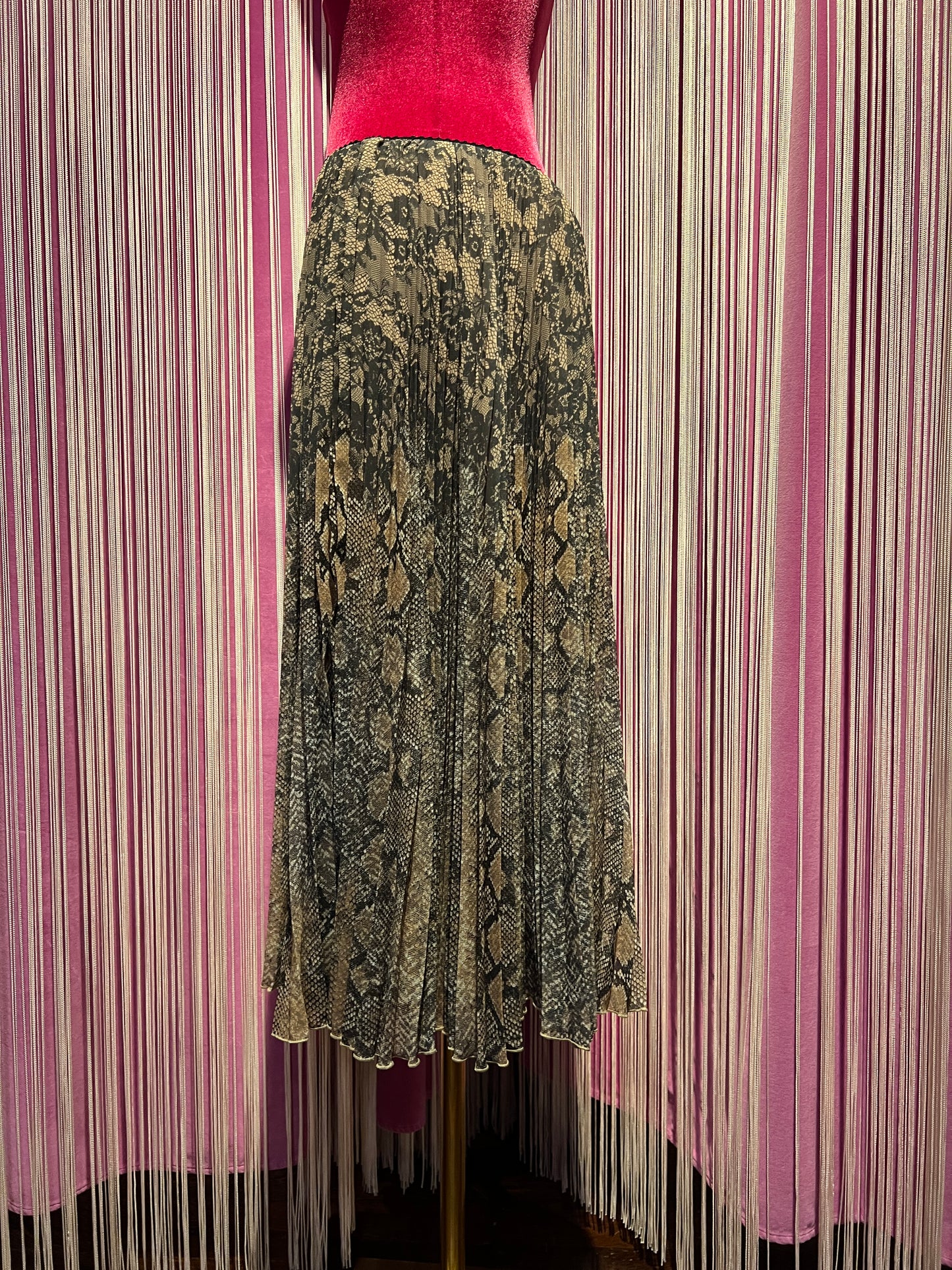 Ermanno Scervino gonna plissettata in georgette stampa pizzo e animalier e vita elastica