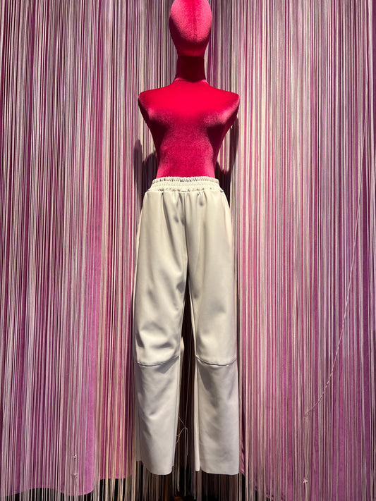 Mon amour Paris pantalone ecopelle con elastico panna