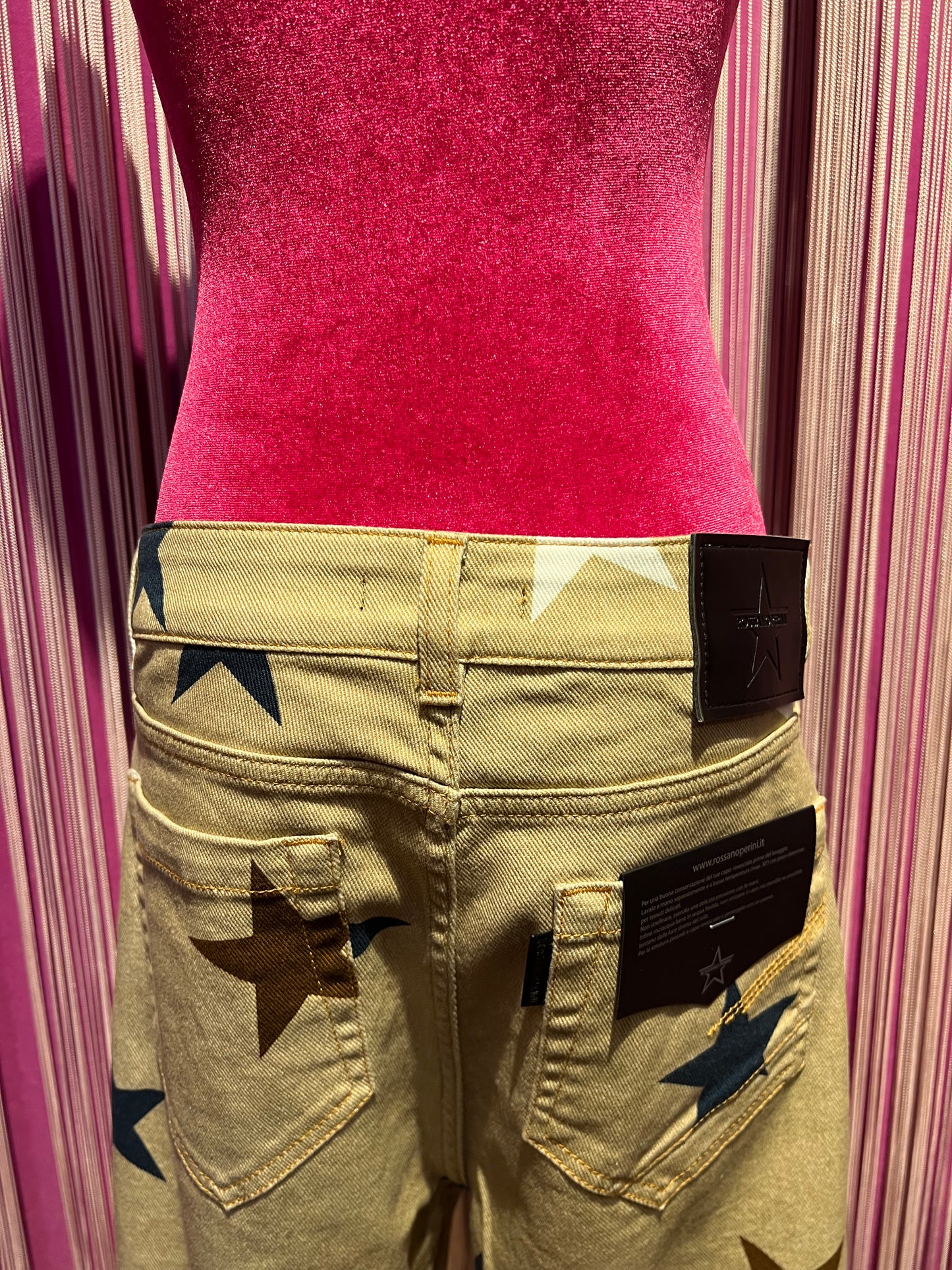 Rossano Perini jeans loose beige con stelle multicolor