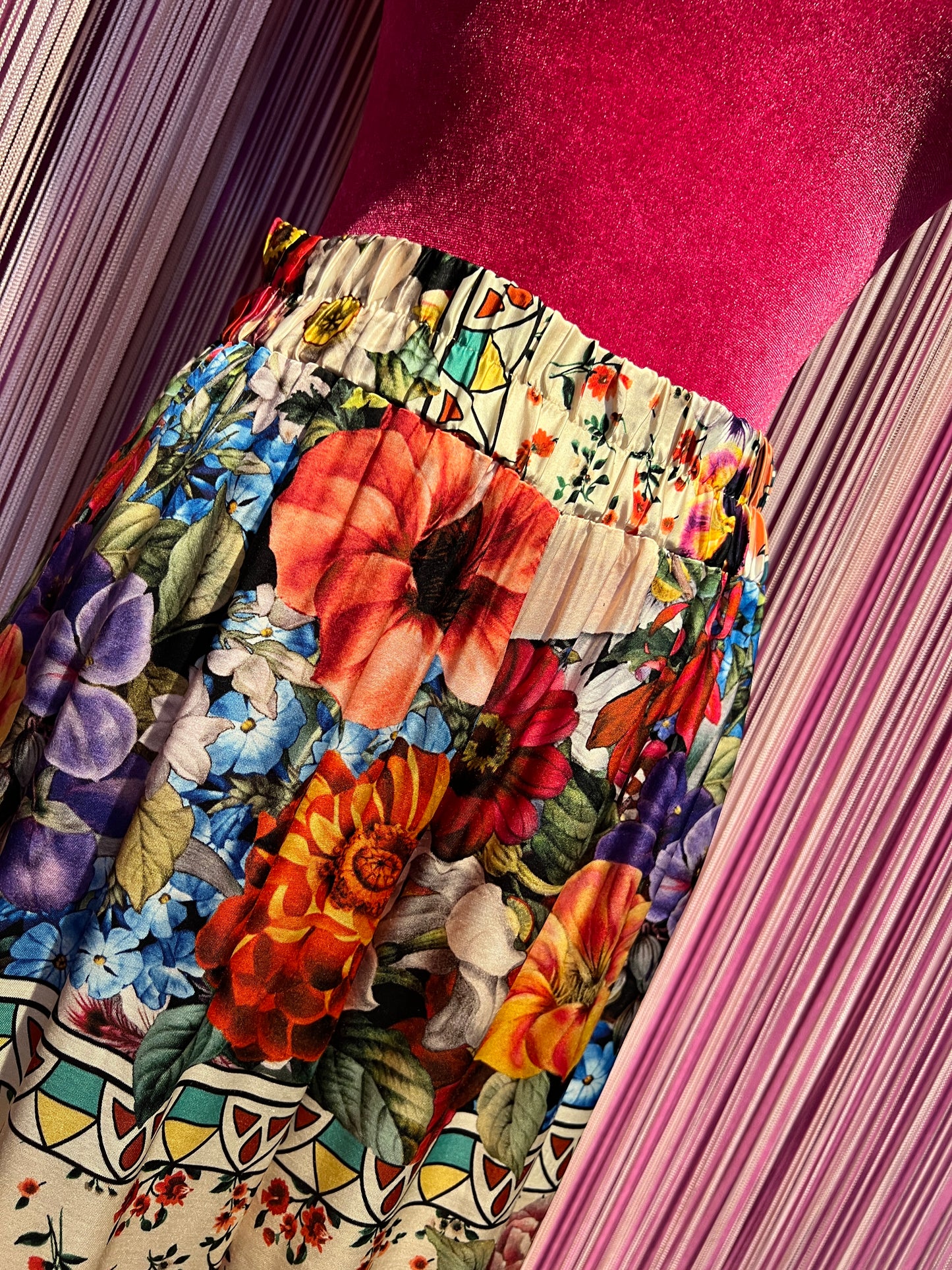 5 Progress pantalone palazzo fantasia floreale con elastico in vita