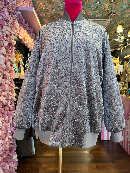 Don’t @me bomber grigio in velluto con micro paillettes
