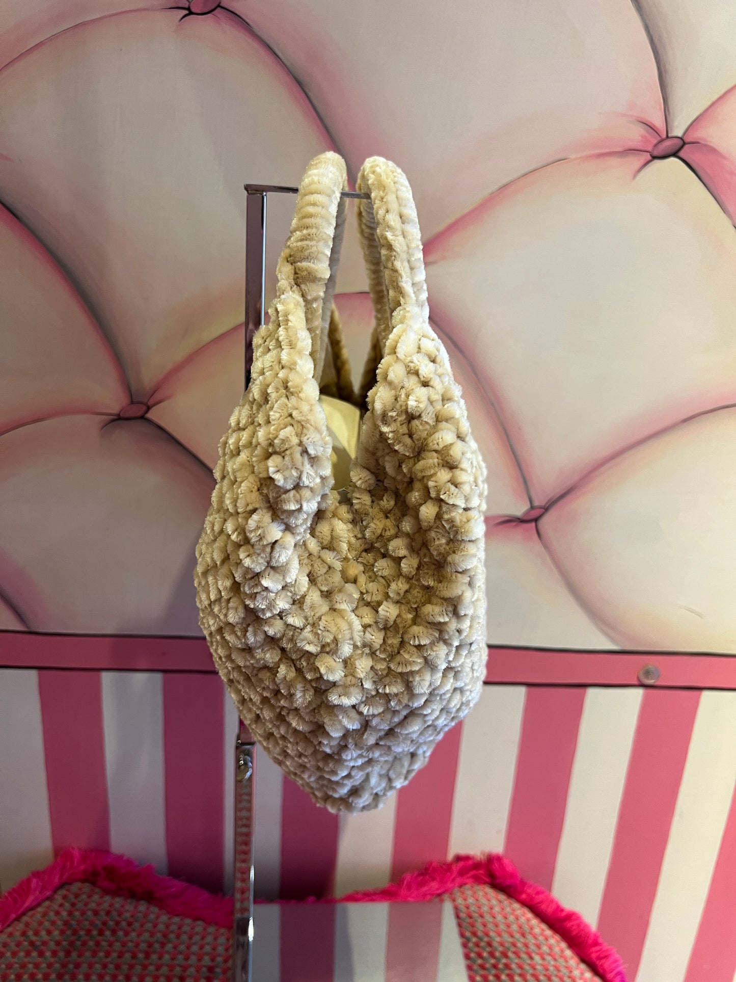 Love & roses borsa tricot ciniglia crema con tracollina