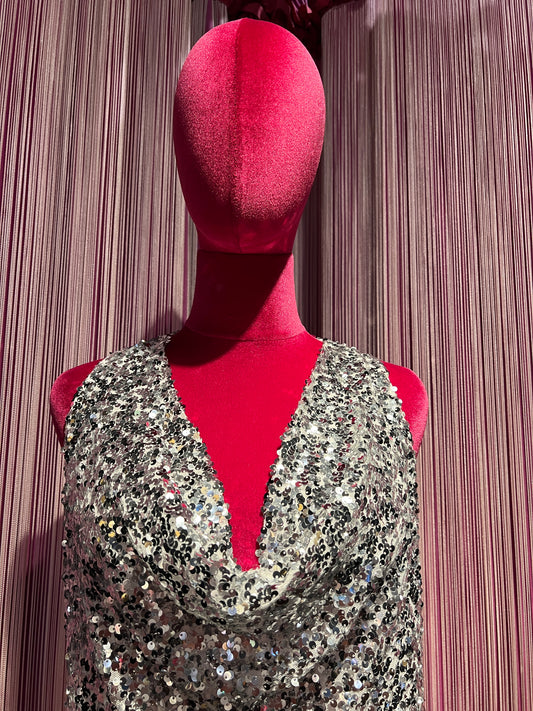 The room canotta paillettes scollo drappeggiato argento