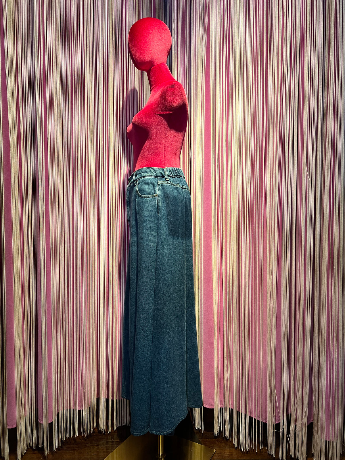 Semicouture gonna denim in lyocell lunga con elastico vita