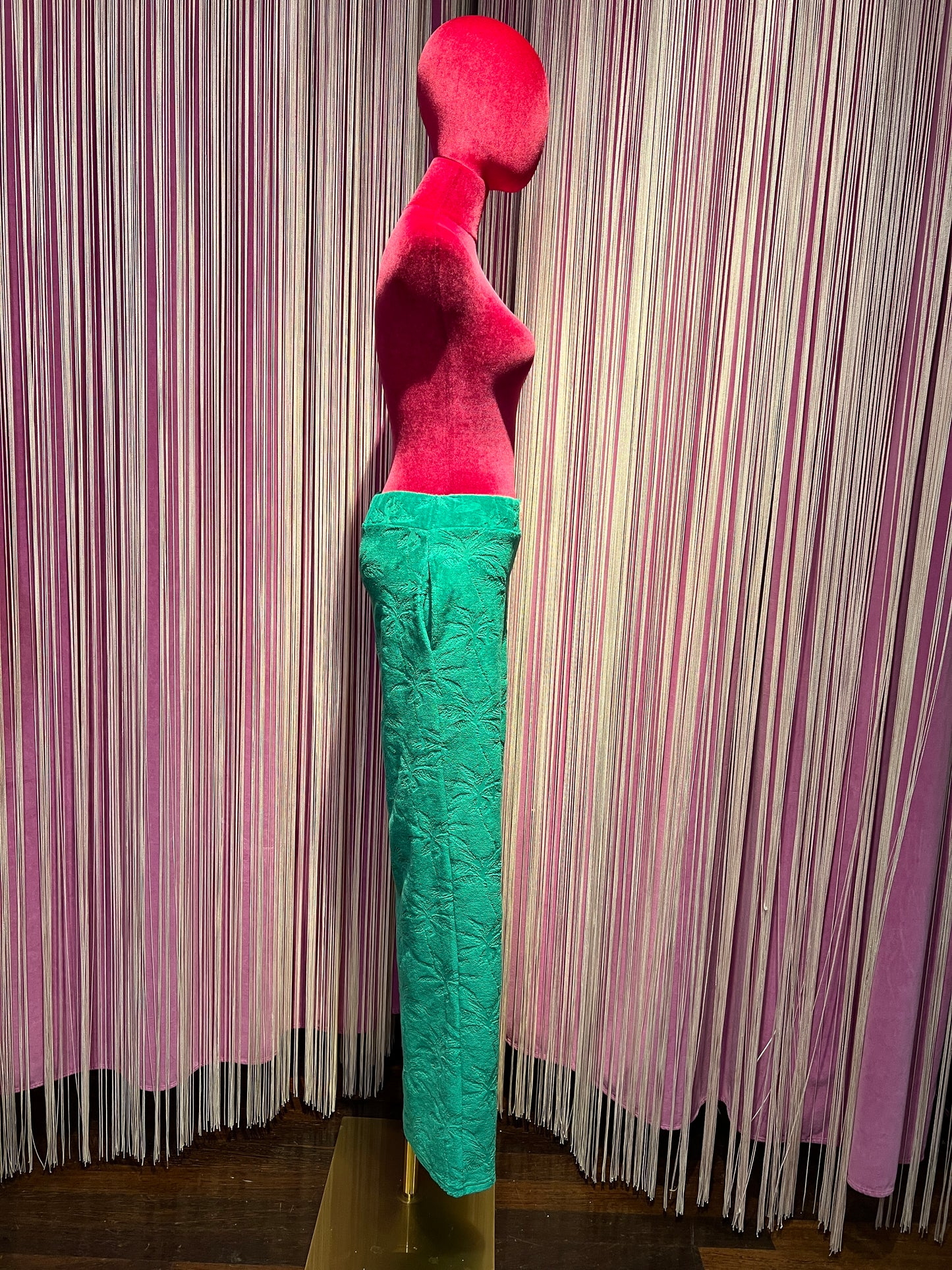 Frok pantalone in spugna verde bandiera disegno palme con elastico in vita