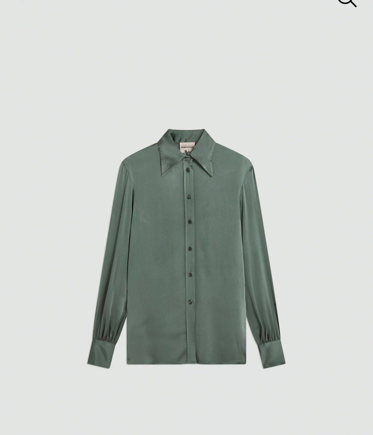 Semicouture camicia in raso verde con apertura sui lati e cintina
