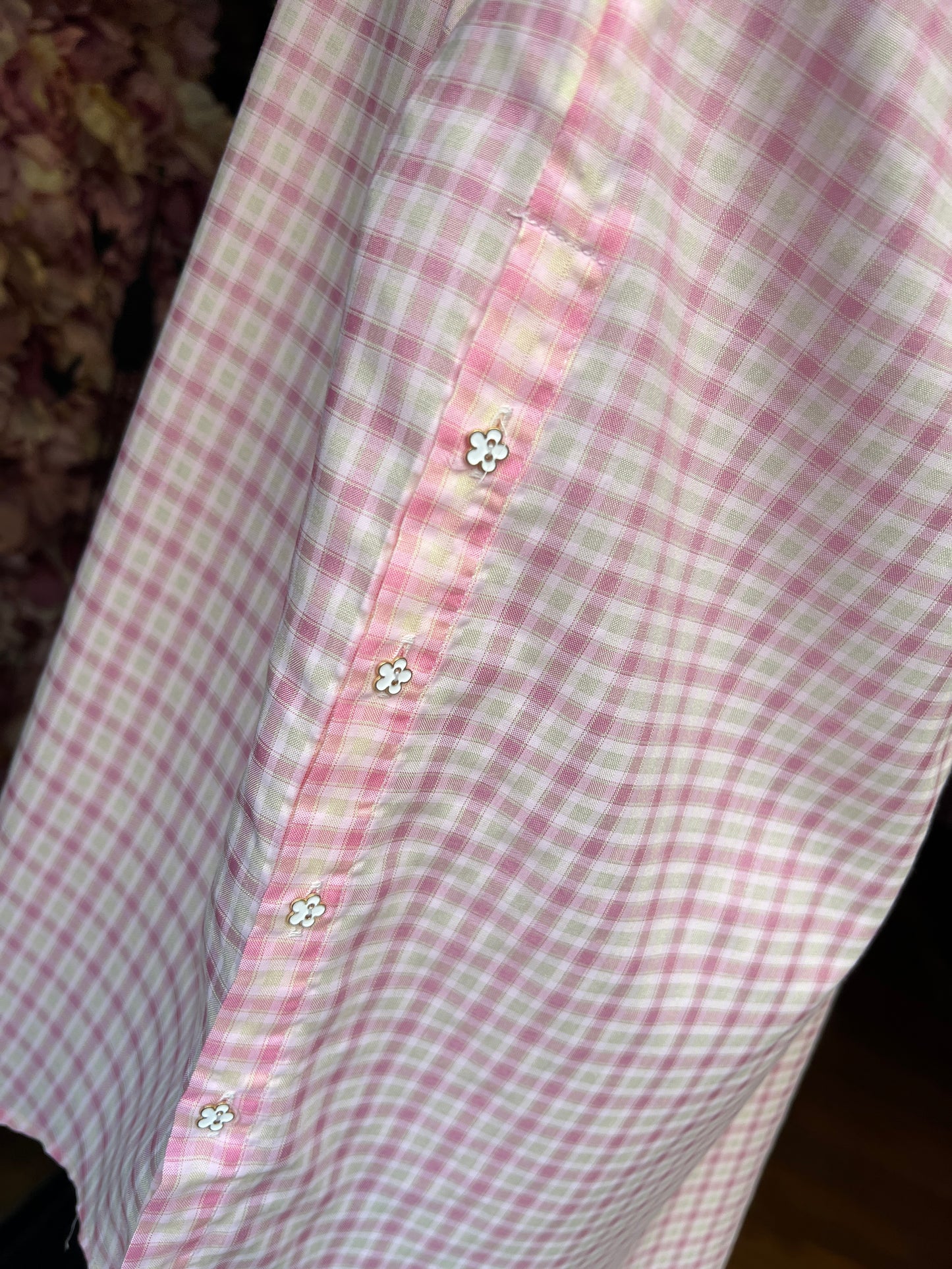 Sincere Paris camicia cotone quadretti rosa e bianchi colletto quadretti con bordo uncinetto