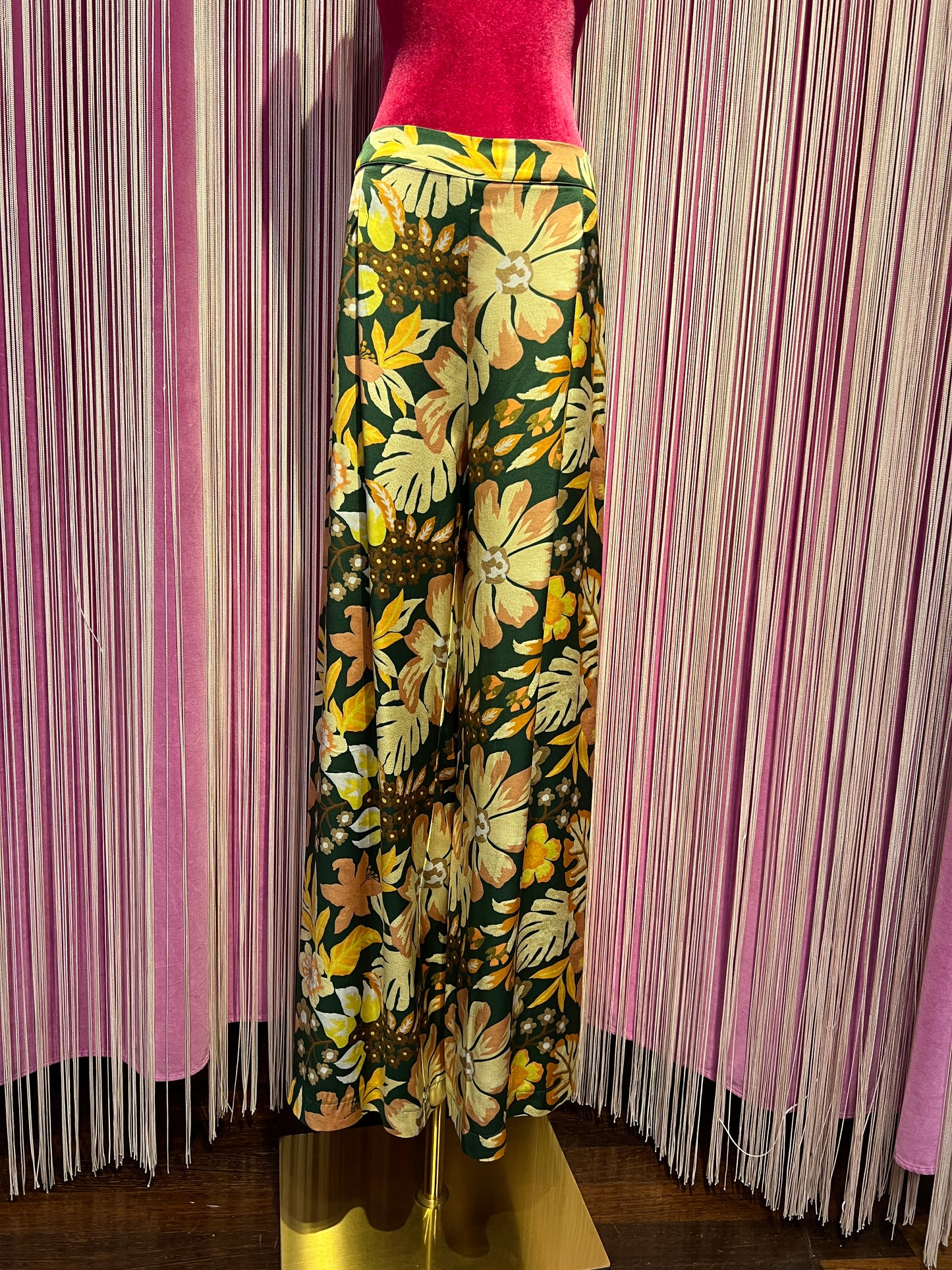 Pink memories pantalone fantasia fiorì verde arancio con elastico