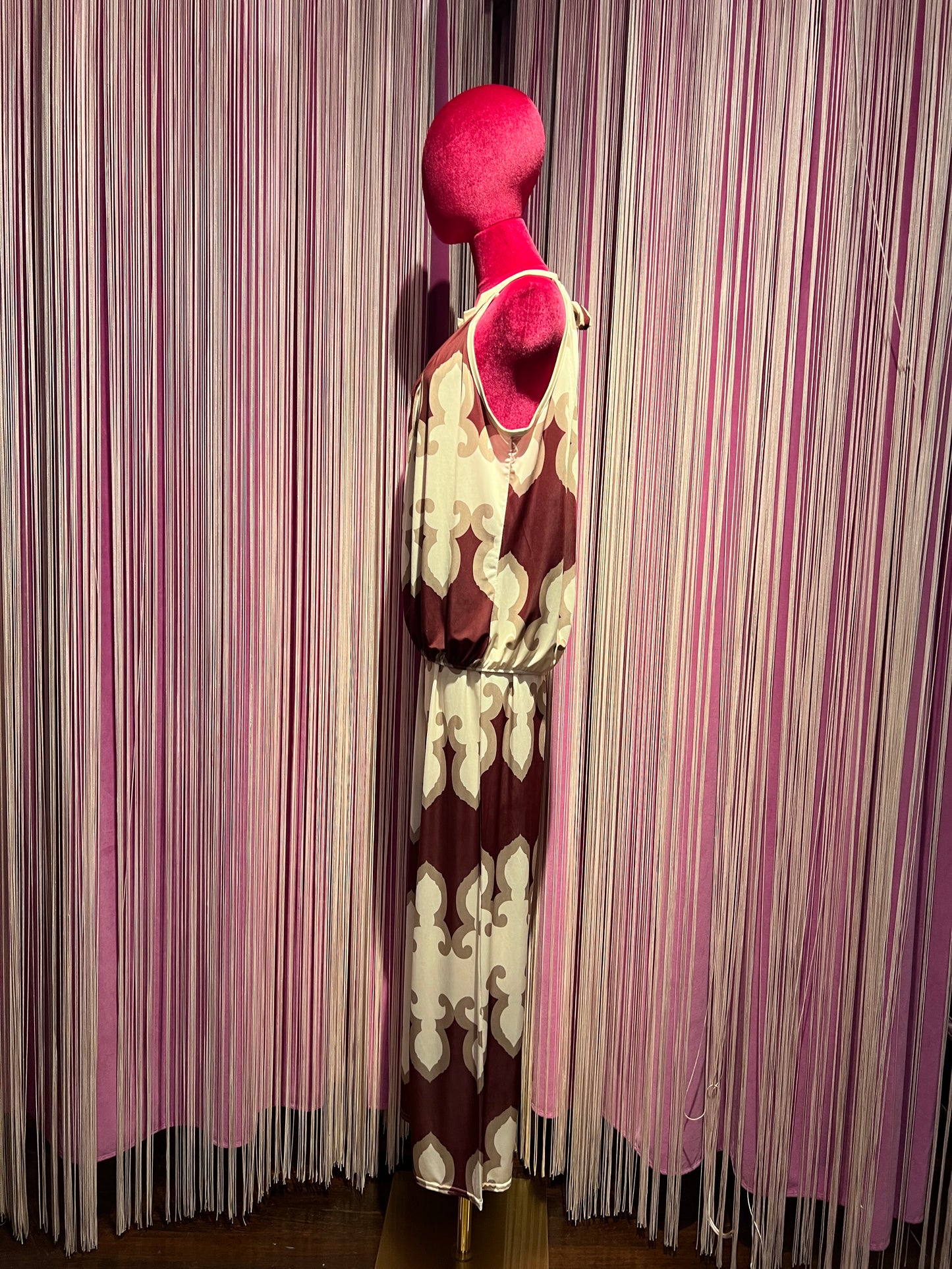 Mon amour Paris completo top e pantalone in viscosa fantasia burgundi avorio e beige