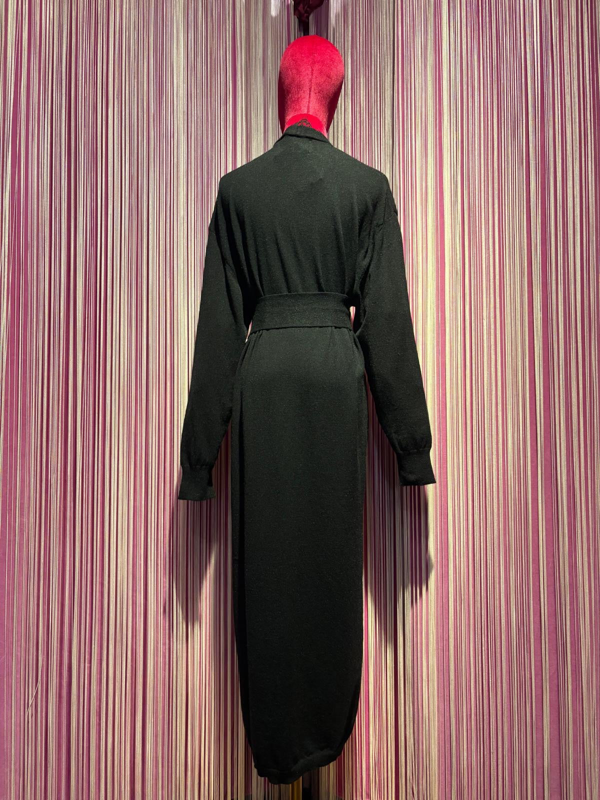 Pink memories cardigan lungo nero con cintura e pizzo nero