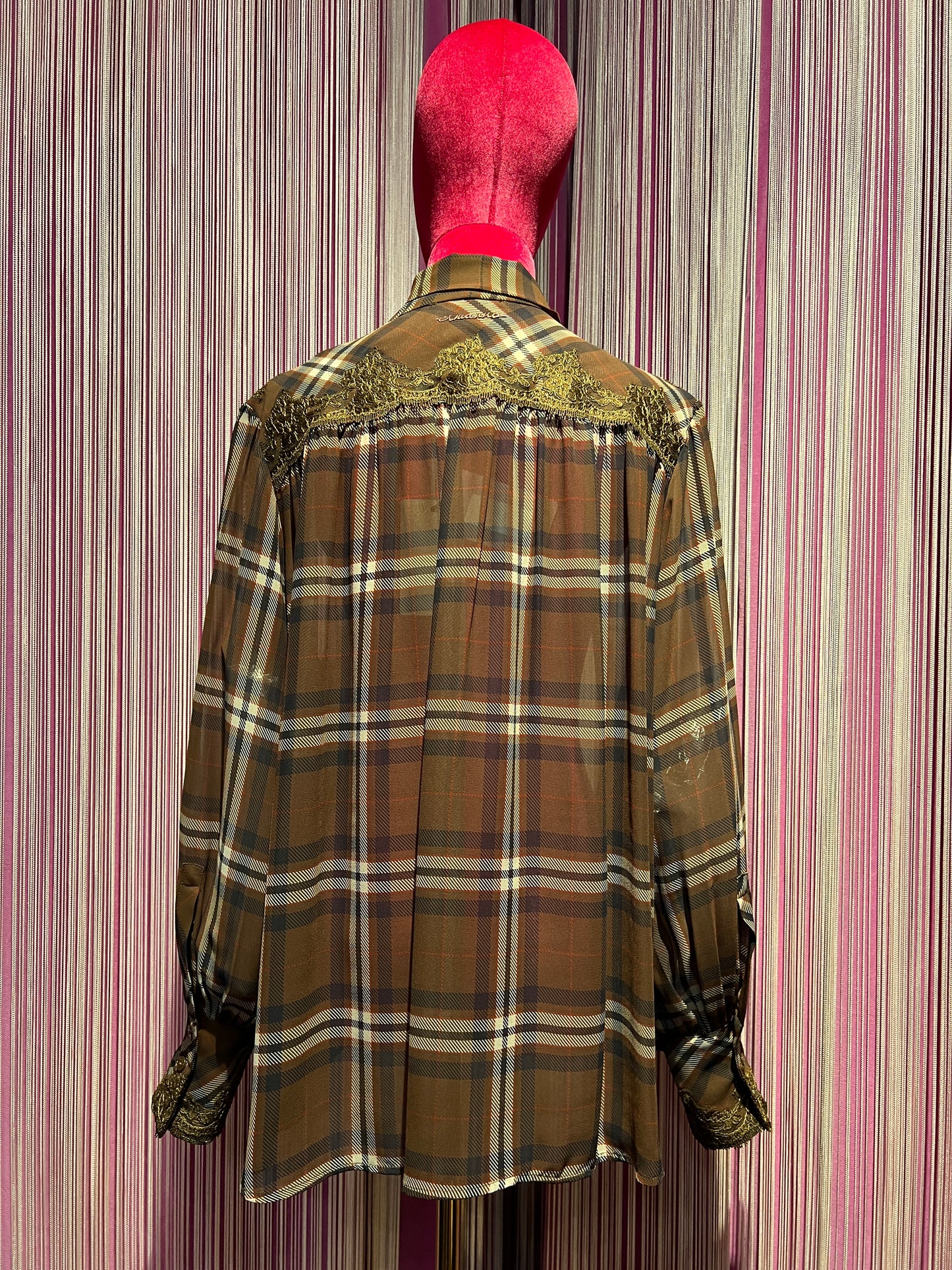 Ermanno Scervino camicia tartan in georgette con inserti in pizzo
