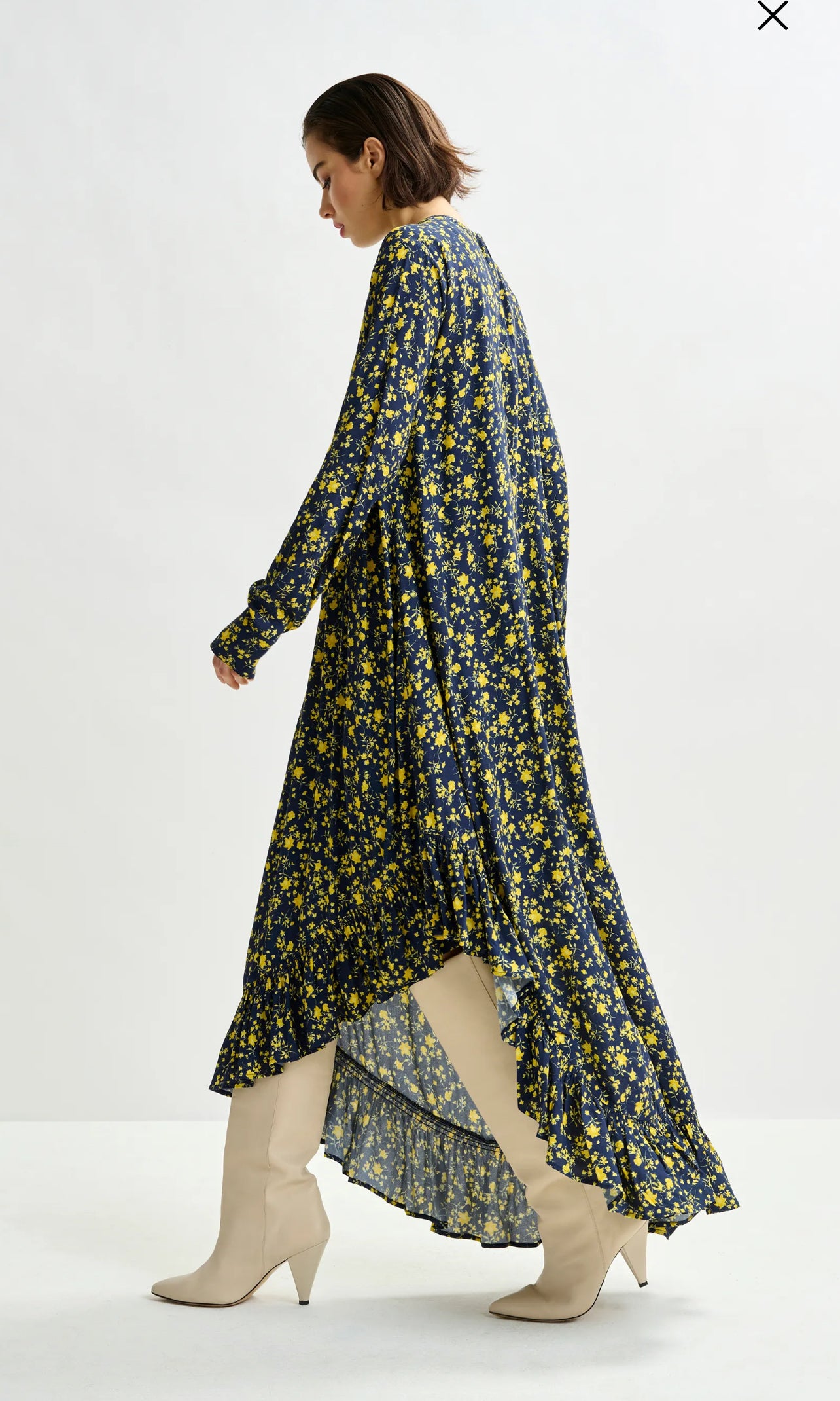 Essentiel antwerp abito floreale asimmetrico con cinta blu e giallo vestibilita’ over Igraine
