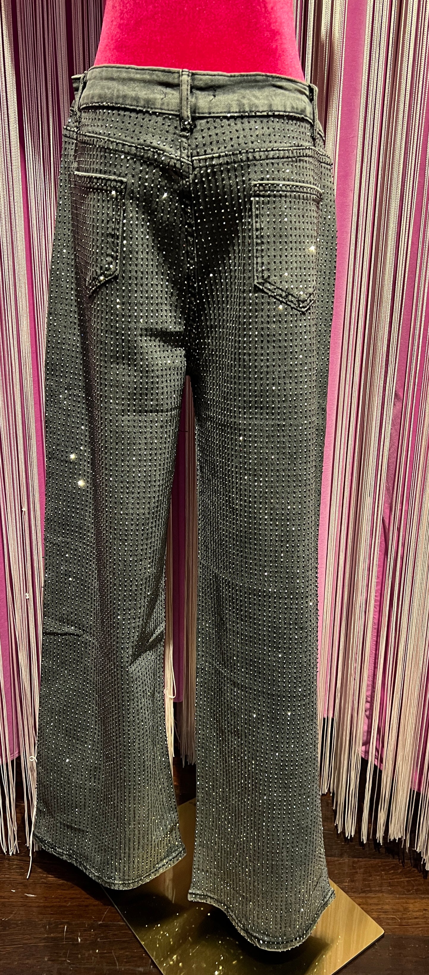 Love & roses jeans elasticizzato grigio con cristalli