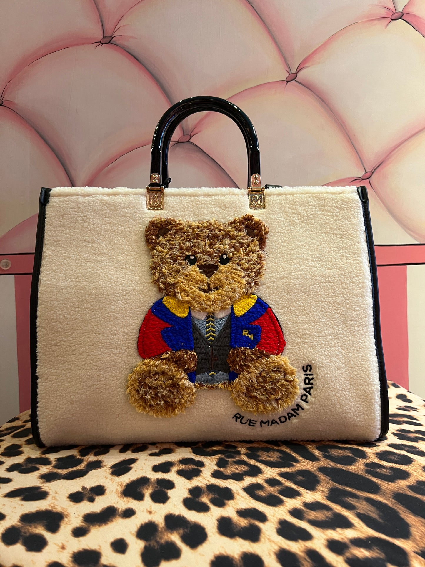 Rue Madam Paris borsa due manici con tracolla ecopelliccia burro Marvin tote winter