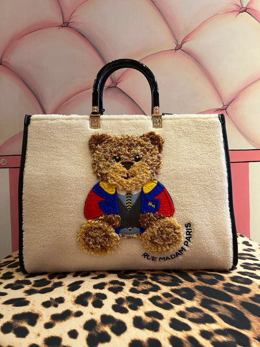 Rue Madam Paris borsa due manici con tracolla ecopelliccia burro Marvin tote winter