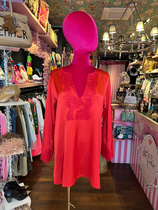 Pink memories camicia serafino con pizzo rossa