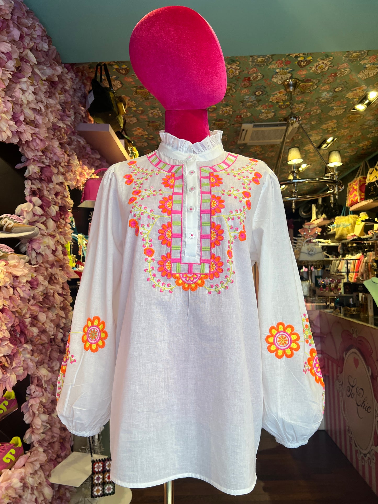 Mon amour Paris sconto-30% blusa in mussola di cotone con ricami e manica ampia