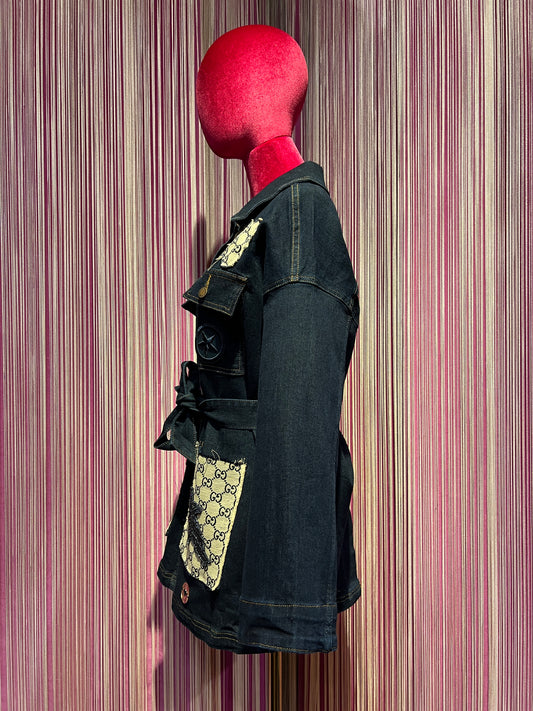 ABpink 🩷 giacca denim con cintura applicazioni fiore e stella perline