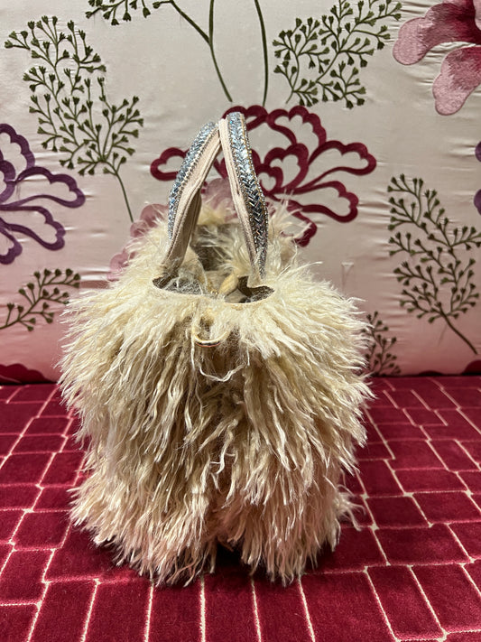 Borsa ecopelliccia panna piccola due manici Swarovski pochette e tracollina