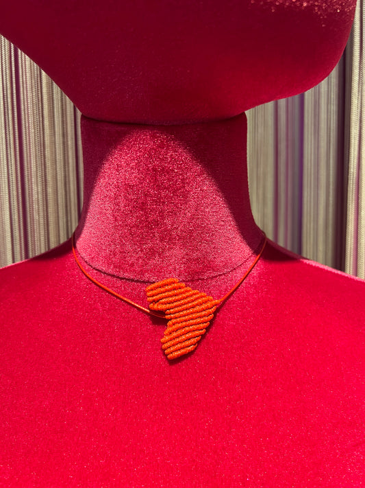 Collana cuore crochet regolabile rosso laccio rosso