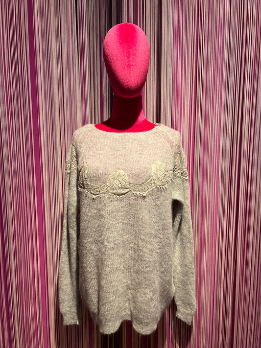 Pink memories maglia scollo barchetta con pizzo grigio