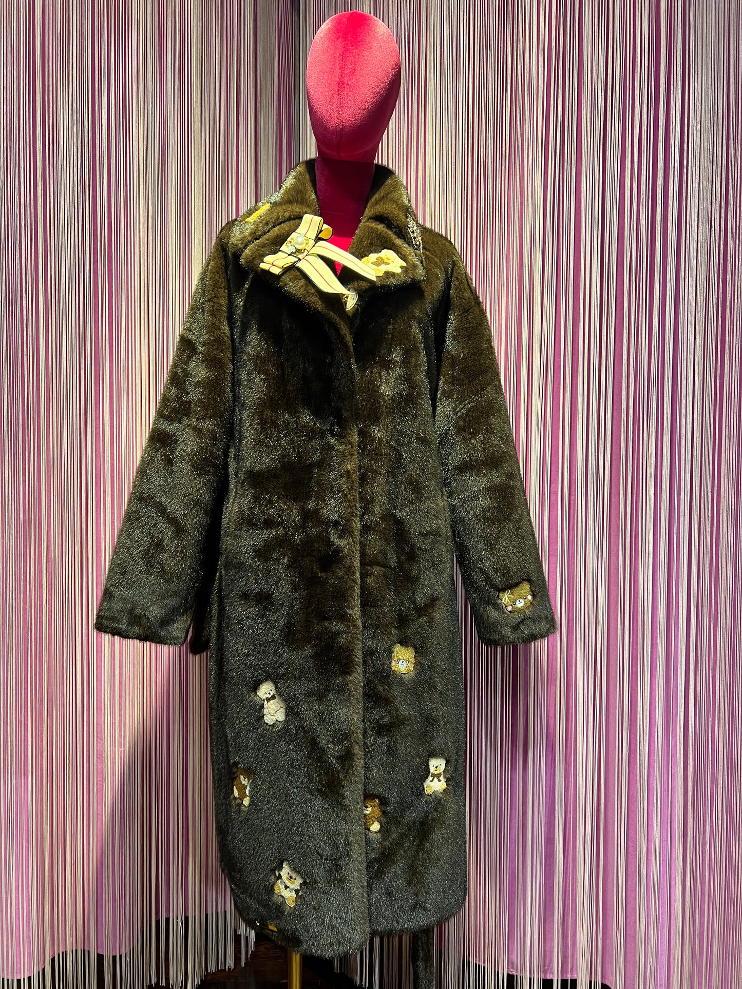 ABpink 🩷 eco visone marrone patch teddy e fiocco beige