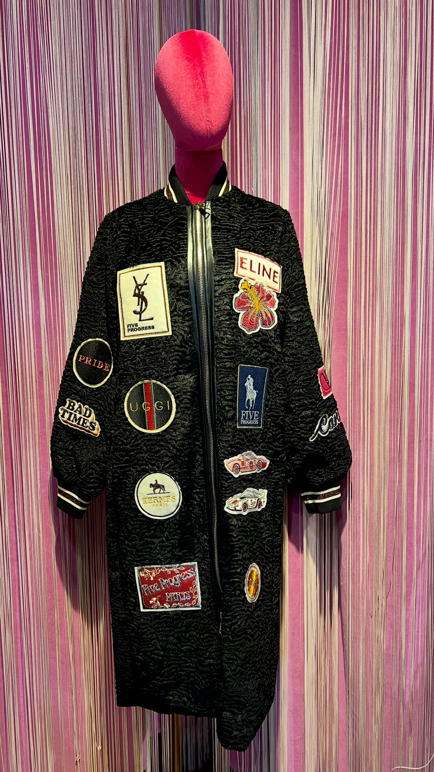 5 Progress cappotto ecopelliccia astrakan con patch