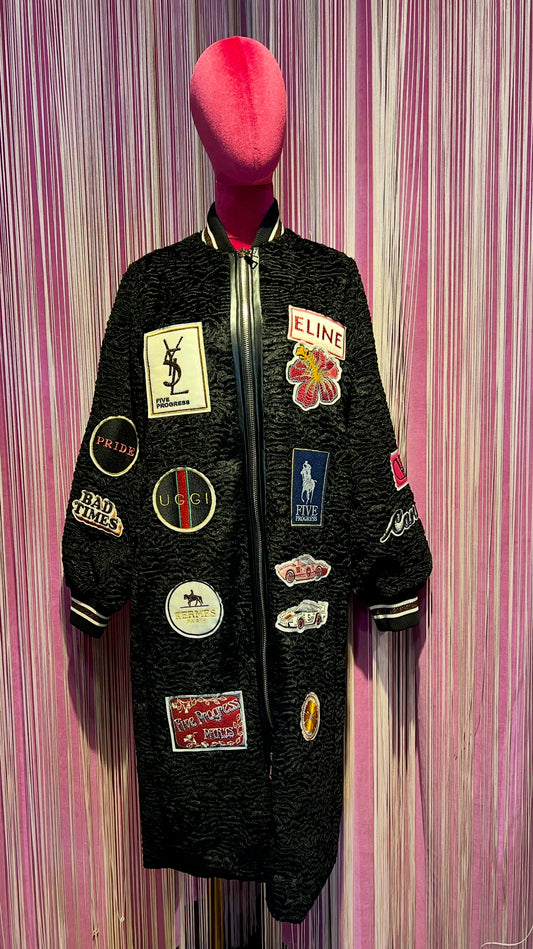 5 Progress cappotto ecopelliccia astrakan con patch
