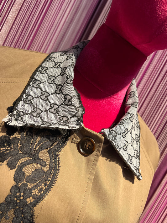 ABpink🩷 trekkina stoffa vintage con pizzo nero e cuori dipinti