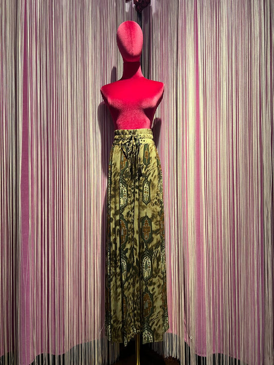 Front street pantalone gamba ampia con elastico in vita , fantasia geometrica su sfondo animalier