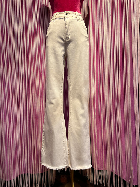 Love & roses jeans pantalone 5 tasche panna sfrangiato