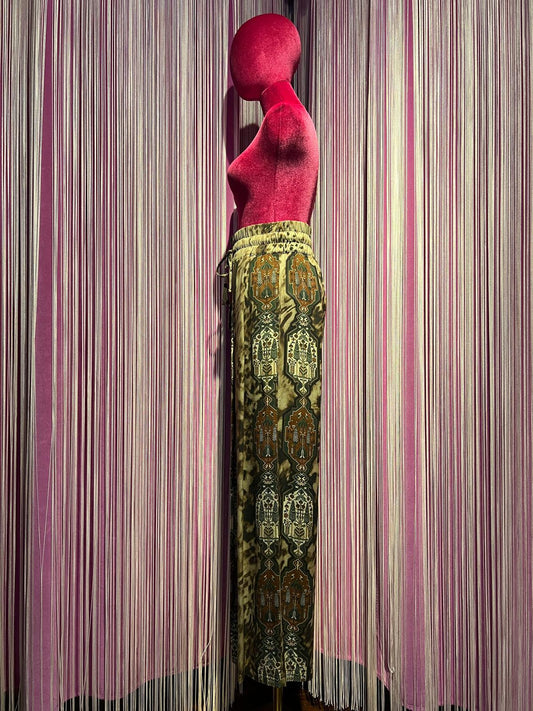 Front street pantalone gamba ampia con elastico in vita , fantasia geometrica su sfondo animalier