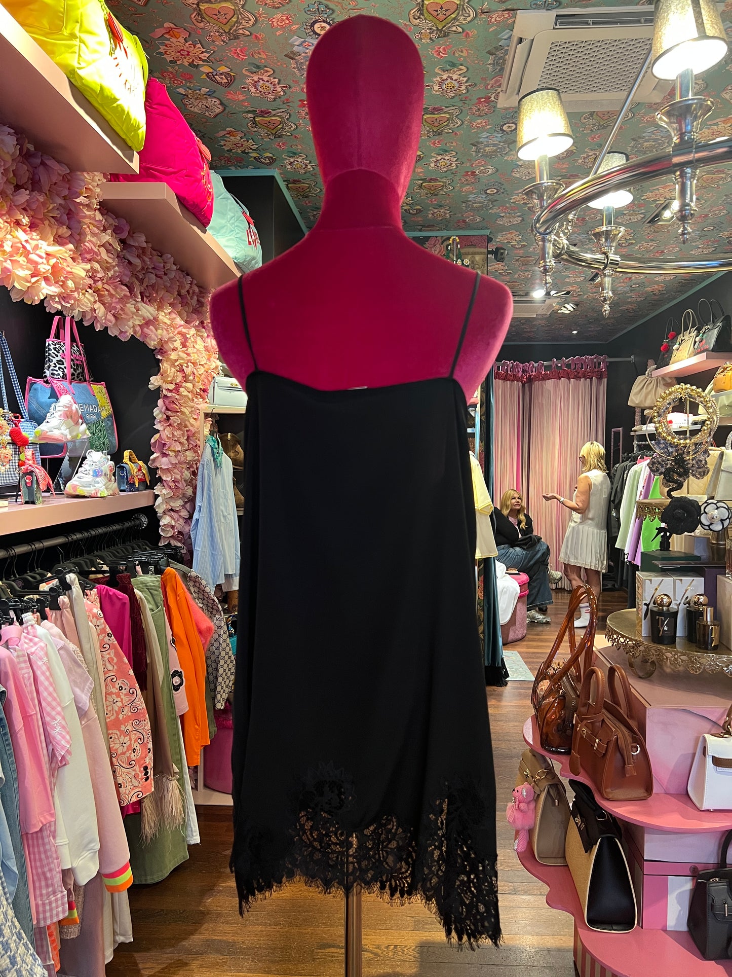 Semicouture top nero in crepe de chine con intarsi pizzo