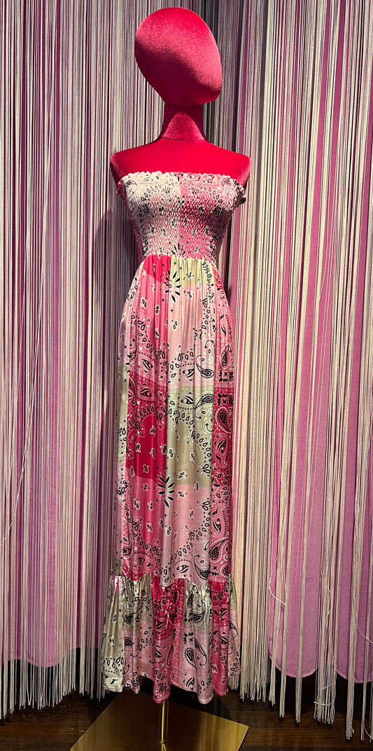 5 Progress abito lungo fantasia bandana rosa con balza