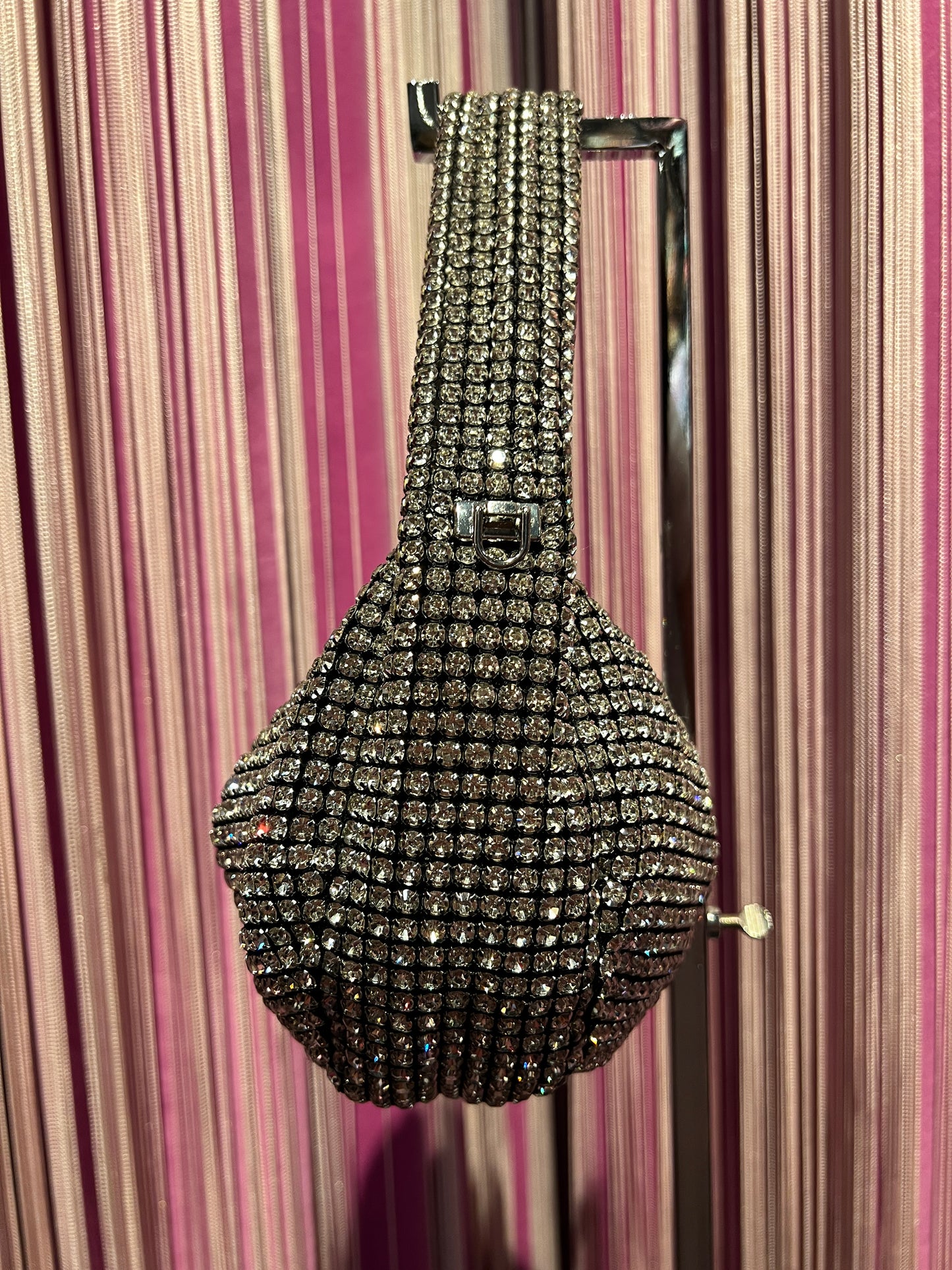 Love & roses borsa a mano full strass silver con tracolla metallica