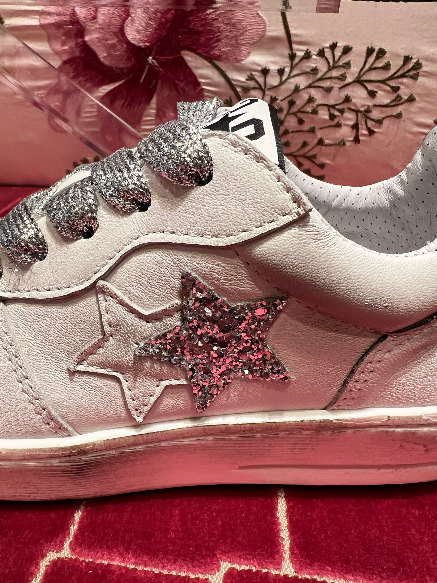 2 Star collection sneakers pelle bianca dettagli glitter